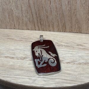 Capricorn Goat Zodiac Pendant - Brown and Silver